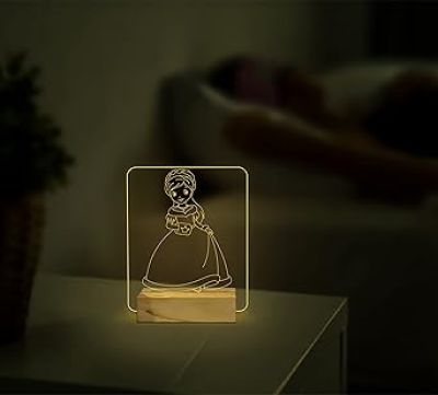 3D Illusion Nice Dream Princess Night with Warm White Light  Gifts for Children Girls Wooden Base Lamp