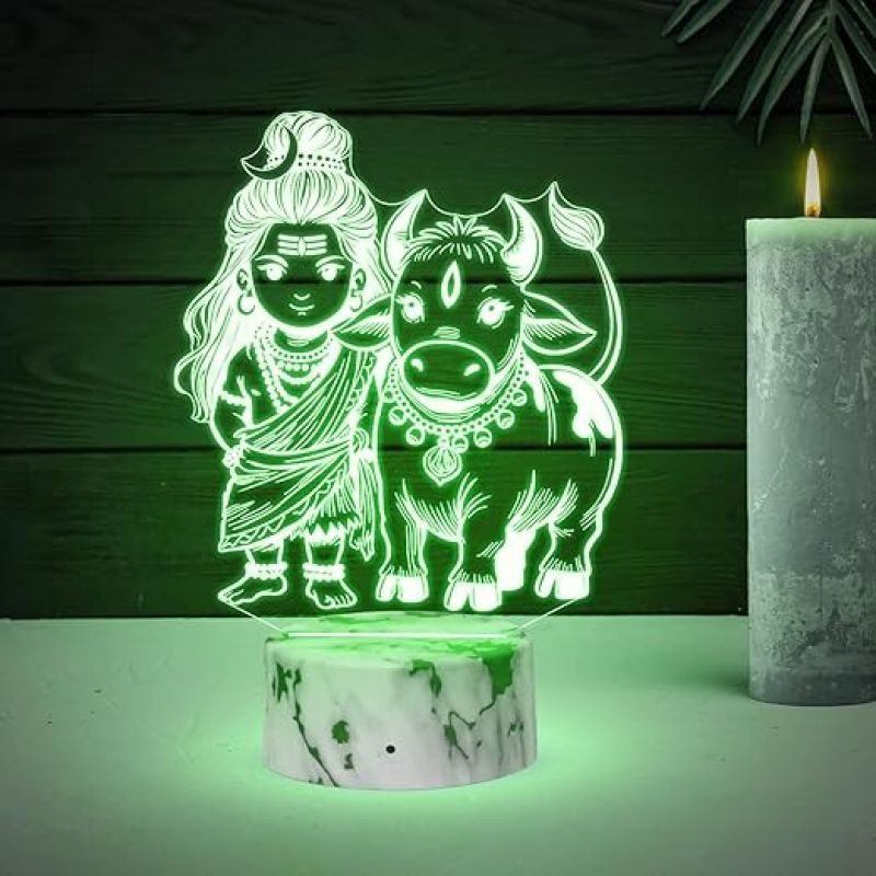 3D Illusion Lord Shiva with Nandi Religious Night Lamp with 7 Color Changing Light  Decorative Divine Desk Table Lights Festival Gift  Home Office & Pooja Room Decor Light