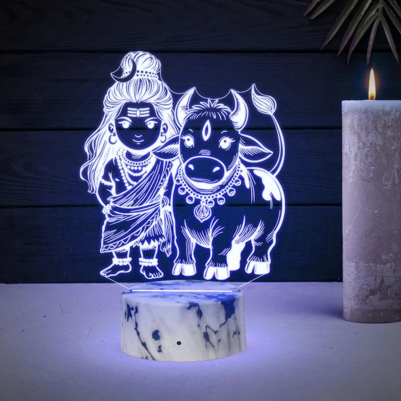 3D Illusion Lord Shiva with Nandi Religious Night Lamp with 7 Color Changing Light  Decorative Divine Desk Table Lights Festival Gift  Home Office & Pooja Room Decor Light