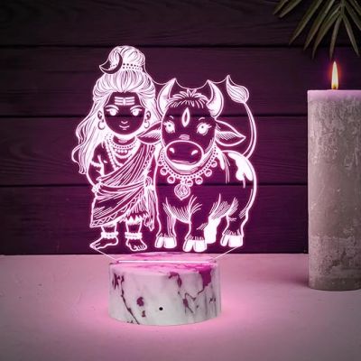3D Illusion Lord Shiva with Nandi Religious Night Lamp with 7 Color Changing Light  Decorative Divine Desk Table Lights Festival Gift  Home Office & Pooja Room Decor Light