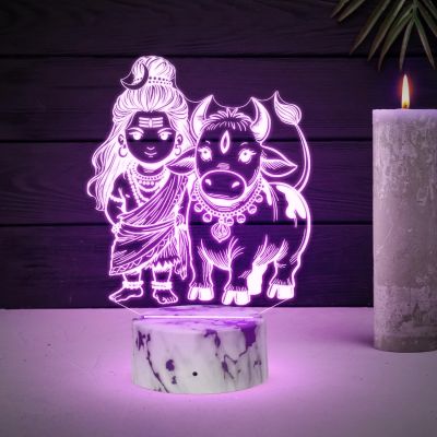 3D Illusion Lord Shiva with Nandi Religious Night Lamp with 7 Color Changing Light  Decorative Divine Desk Table Lights Festival Gift  Home Office & Pooja Room Decor Light