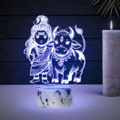 3D Illusion Lord Shiva with Nandi Religious Night Lamp with 7 Color Changing Light  Decorative Divine Desk Table Lights Festival Gift  Home Office & Pooja Room Decor Light