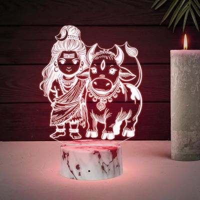 3D Illusion Lord Shiva with Nandi Religious Night Lamp with 7 Color Changing Light  Decorative Divine Desk Table Lights Festival Gift  Home Office & Pooja Room Decor Light