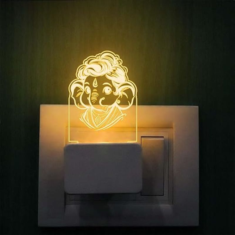 3D Illusion Lord Ganesha Pulg Night Lamp with Warm White Light Lamp for Living Room Bedroom  Gift for Housewarming & Birthday