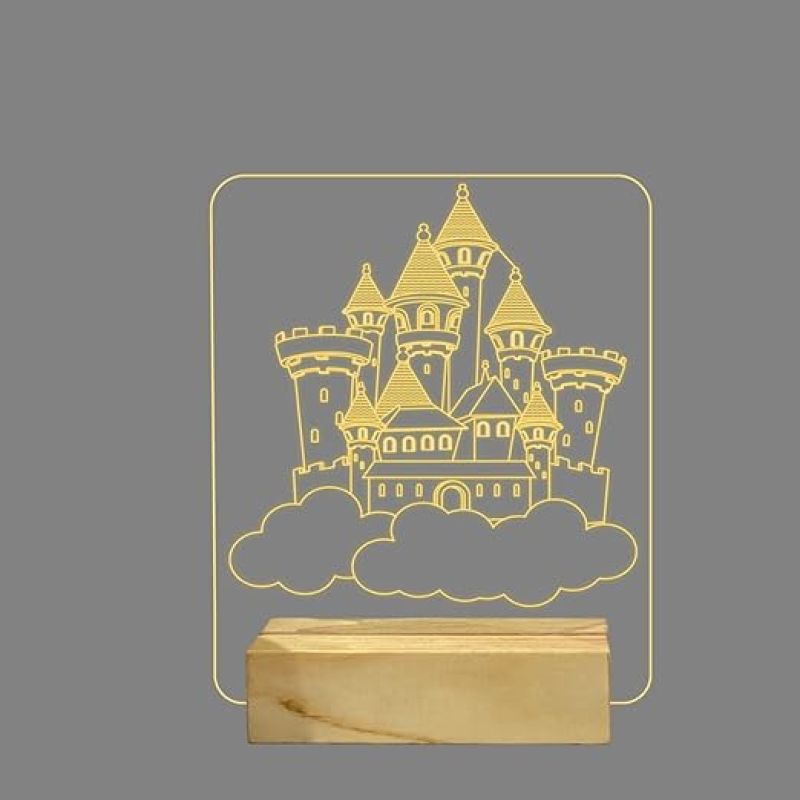 3D Illusion Princess House Acrylic Night lamp with Warm White Light Gift for Children Girls Wooden Base Lamp