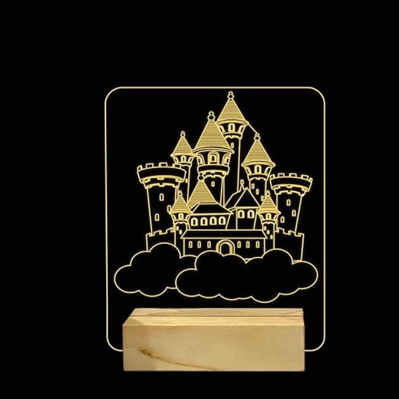 3D Illusion Princess House Acrylic Night lamp with Warm White Light Gift for Children Girls Wooden Base Lamp