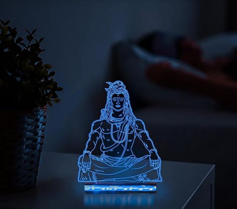 Lord Shiva Acrylic Night lamp with 16 Color Changing Light with Remote Control Festival Gifts Meditation Lamp for Temple Room Wooden Base Lamp