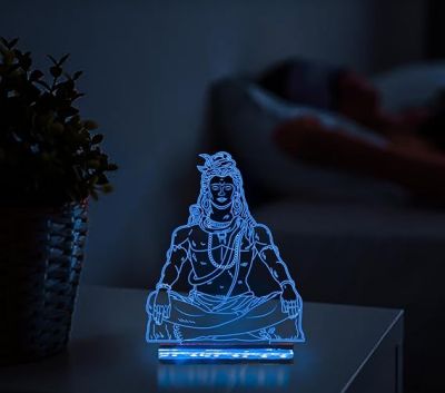 Lord Shiva Acrylic Night lamp with 16 Color Changing Light with Remote Control Festival Gifts Meditation Lamp for Temple Room Wooden Base Lamp