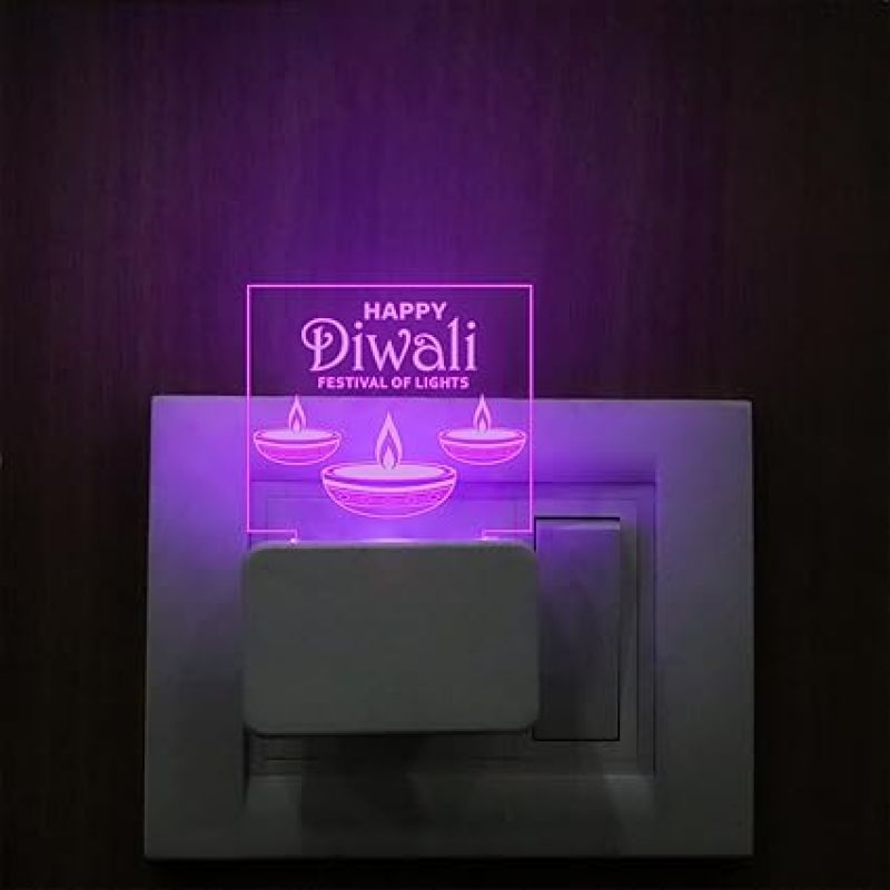 3D Illusion Happy Diwali Plug Night Lamp with 7 Color Changing Light Suitable for Temple Room , Lobby ,  Home & Living