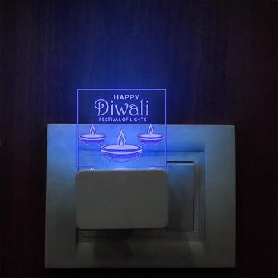 3D Illusion Happy Diwali Plug Night Lamp with 7 Color Changing Light Suitable for Temple Room , Lobby ,  Home & Living