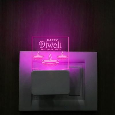 3D Illusion Happy Diwali Plug Night Lamp with 7 Color Changing Light Suitable for Temple Room , Lobby ,  Home & Living