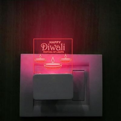 3D Illusion Happy Diwali Plug Night Lamp with 7 Color Changing Light Suitable for Temple Room , Lobby ,  Home & Living