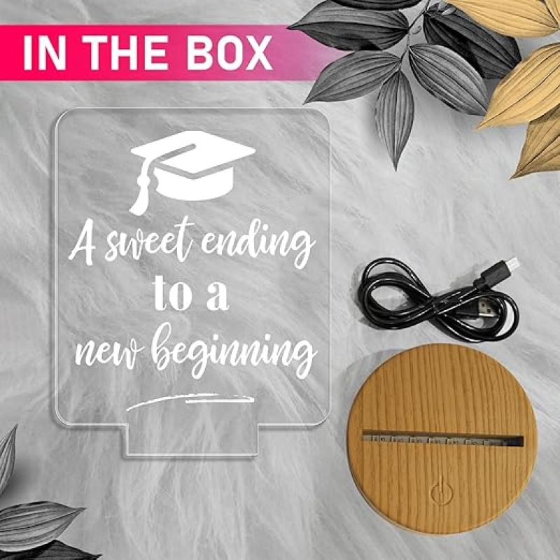 Gift for Graduation Student  A Sweet Ending to a New Beginning Engraved Night Lamp  Warm White Light  Graduation Gift for Girls Boys Students  Birthday Gift for Student
