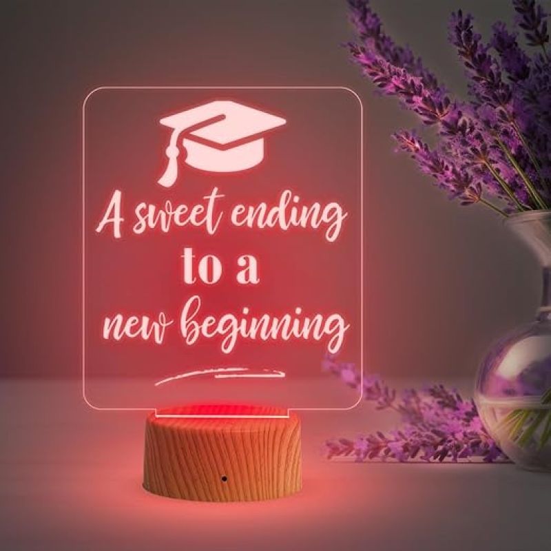 Gift for Graduation Student  A Sweet Ending to a New Beginning Engraved Night Lamp  Multicolored Light  Graduation Gift for Girls Boys Students  Birthday Gift for Student