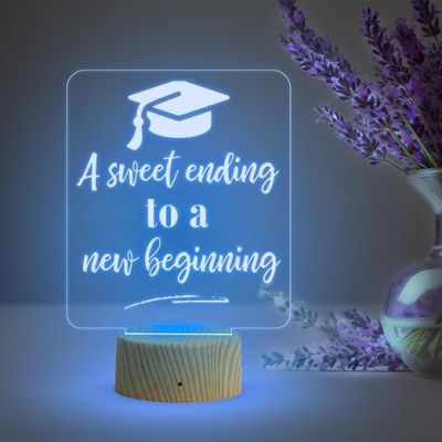 Gift for Graduation Student  A Sweet Ending to a New Beginning Engraved Night Lamp  Multicolored Light  Graduation Gift for Girls Boys Students  Birthday Gift for Student