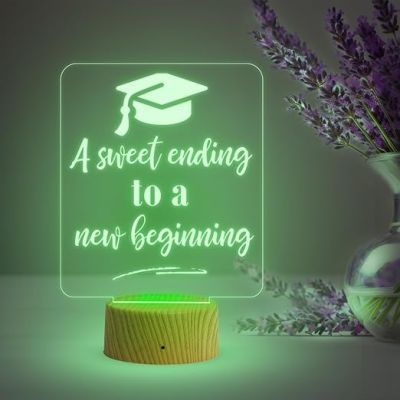 Gift for Graduation Student  A Sweet Ending to a New Beginning Engraved Night Lamp  Multicolored Light  Graduation Gift for Girls Boys Students  Birthday Gift for Student