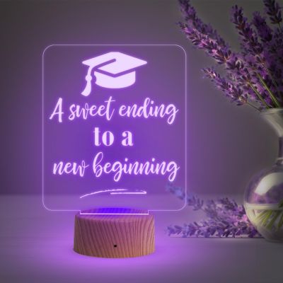 Gift for Graduation Student  A Sweet Ending to a New Beginning Engraved Night Lamp  Multicolored Light  Graduation Gift for Girls Boys Students  Birthday Gift for Student