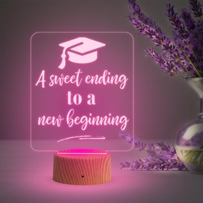 Gift for Graduation Student  A Sweet Ending to a New Beginning Engraved Night Lamp  Multicolored Light  Graduation Gift for Girls Boys Students  Birthday Gift for Student
