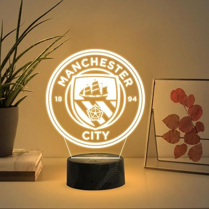Football Manchester City Logo Acrylic Desk Table Lamp with Warm White Light  Football Player Gift Lamp  Birthday Gifts for Footballer  Bedside Table Lamp  Player Room Decor Lamp