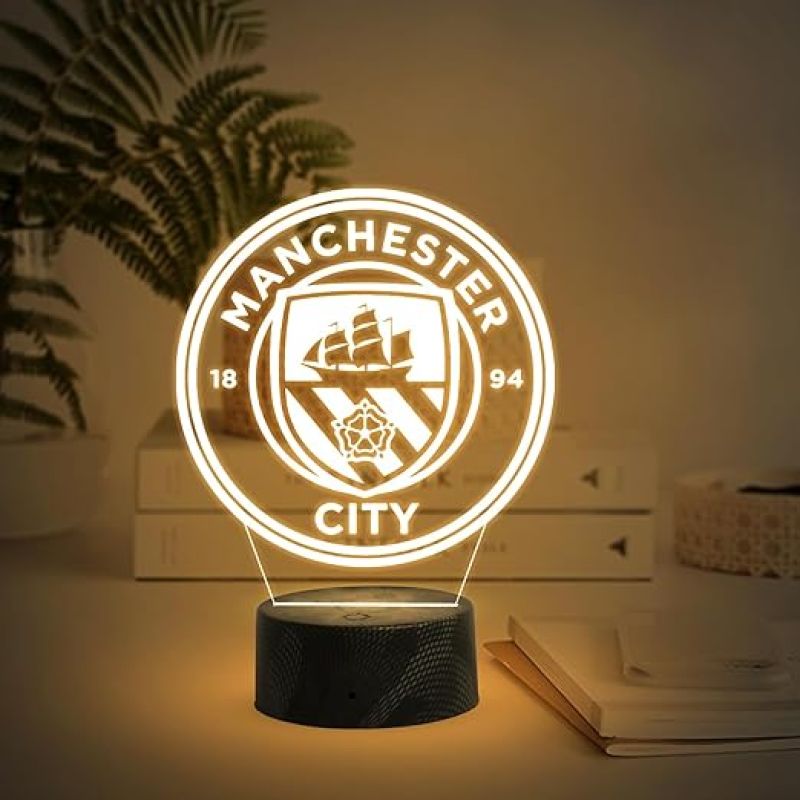 Football Manchester City Logo Acrylic Desk Table Lamp with Warm White Light  Football Player Gift Lamp  Birthday Gifts for Footballer  Bedside Table Lamp  Player Room Decor Lamp