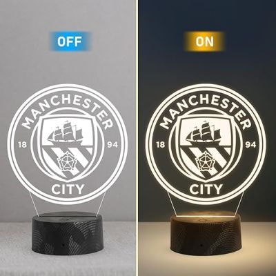 Football Manchester City Logo Acrylic Desk Table Lamp with Warm White Light  Football Player Gift Lamp  Birthday Gifts for Footballer  Bedside Table Lamp  Player Room Decor Lamp