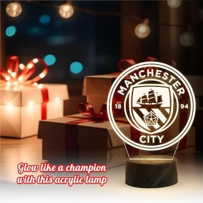 Football Manchester City Logo Acrylic Desk Table Lamp with Warm White Light  Football Player Gift Lamp  Birthday Gifts for Footballer  Bedside Table Lamp  Player Room Decor Lamp