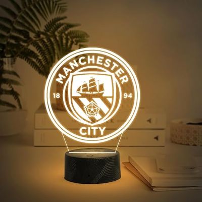 Football Manchester City Logo Acrylic Desk Table Lamp with Warm White Light  Football Player Gift Lamp  Birthday Gifts for Footballer  Bedside Table Lamp  Player Room Decor Lamp