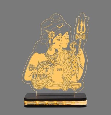 3D Illusion Shiv Parvati  God Night Lamp with Warm White Color for Home Office Pooja Room Decor Light Wooden Base  Lamp