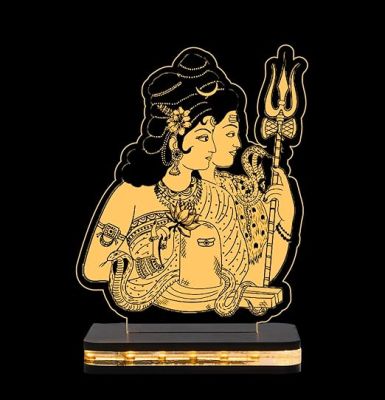 3D Illusion Shiv Parvati  God Night Lamp with Warm White Color for Home Office Pooja Room Decor Light Wooden Base  Lamp