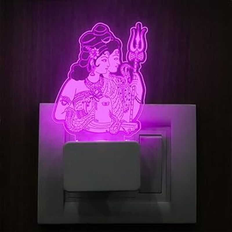 3D Illusion Shiva Parvati God Plug Night Lamp with 7 Color Changing Light Home Office Pooja Room Decorative Night Lamp