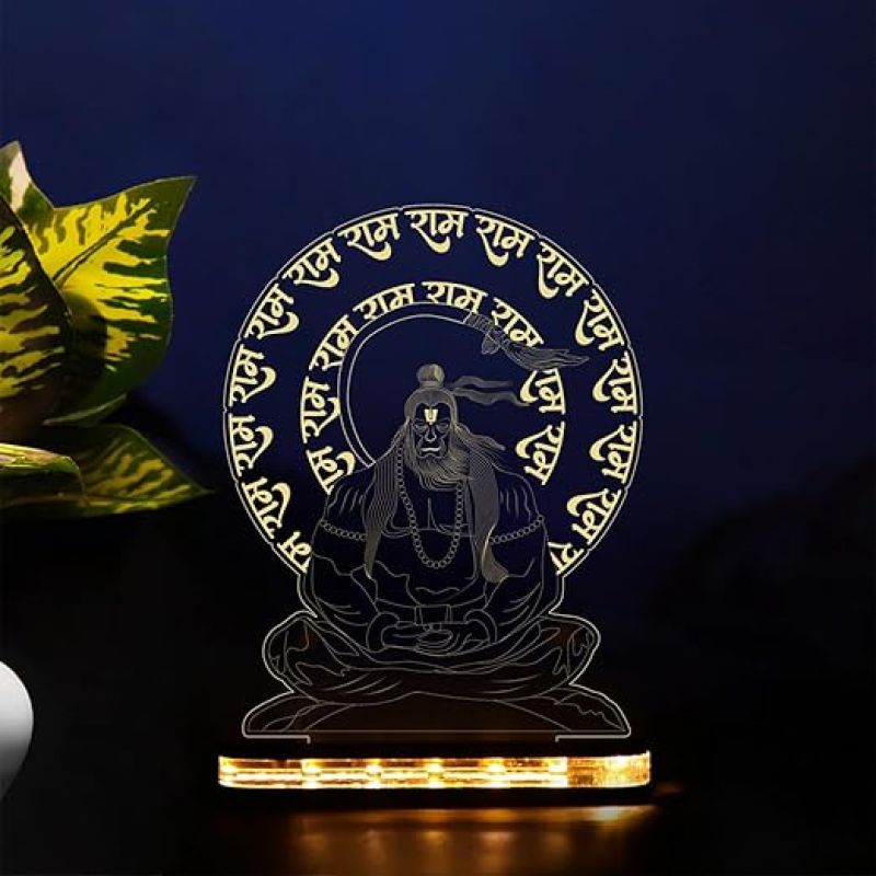 3D Illusion Lord Hanuman  Night Lamp with Warm White Led Light Devotional Table Lamp Home Office Pooja Room Decoration Light