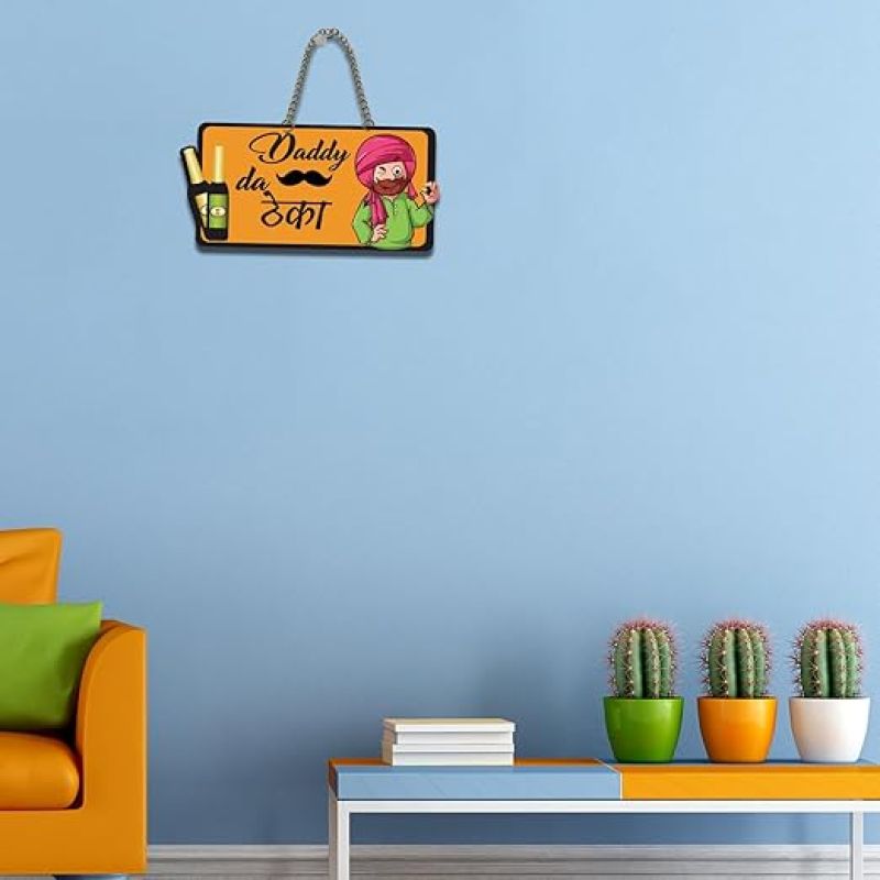 Daddy Da Theka Wooden Wall Hanging Home Decorative & Kitchen Birthday Gift for Father