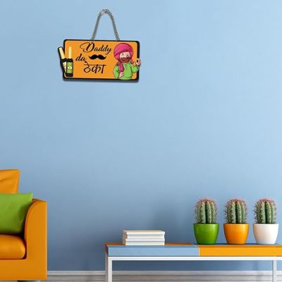 Daddy Da Theka Wooden Wall Hanging Home Decorative & Kitchen Birthday Gift for Father