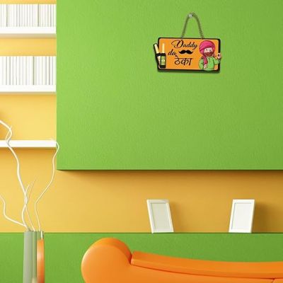 Daddy Da Theka Wooden Wall Hanging Home Decorative & Kitchen Birthday Gift for Father