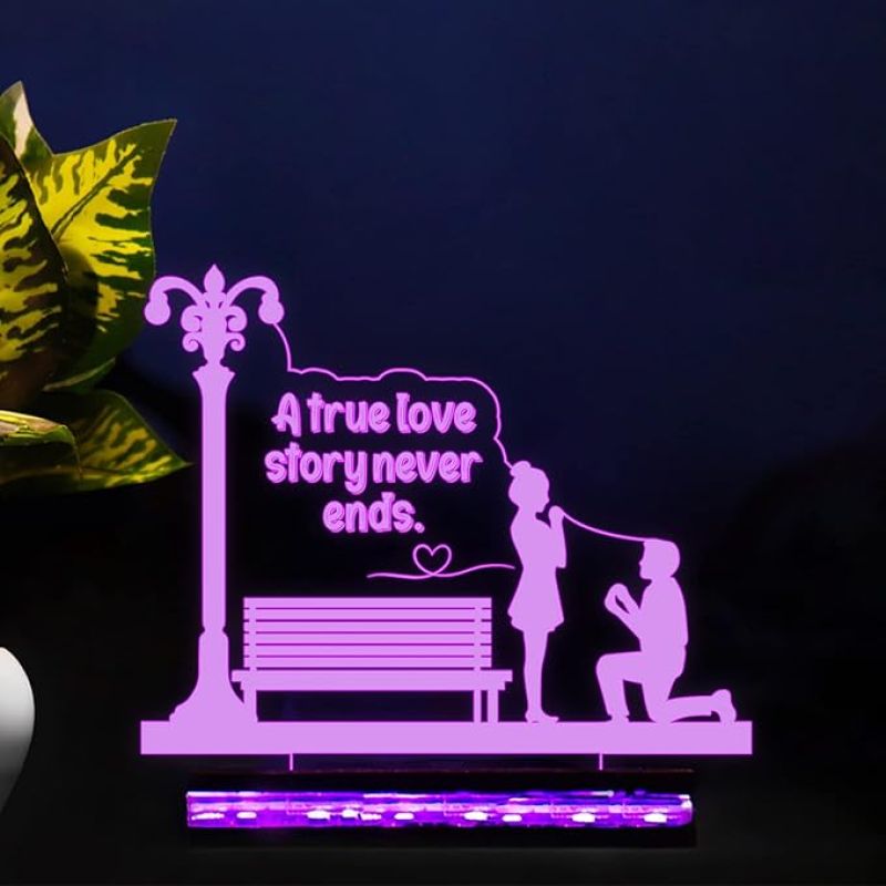 A True Love Story Never Ends Led Night Lamp with 16 different colors and is operated with a remote. & Remote Gift for Wife, Girlfriend, Husband, Wife