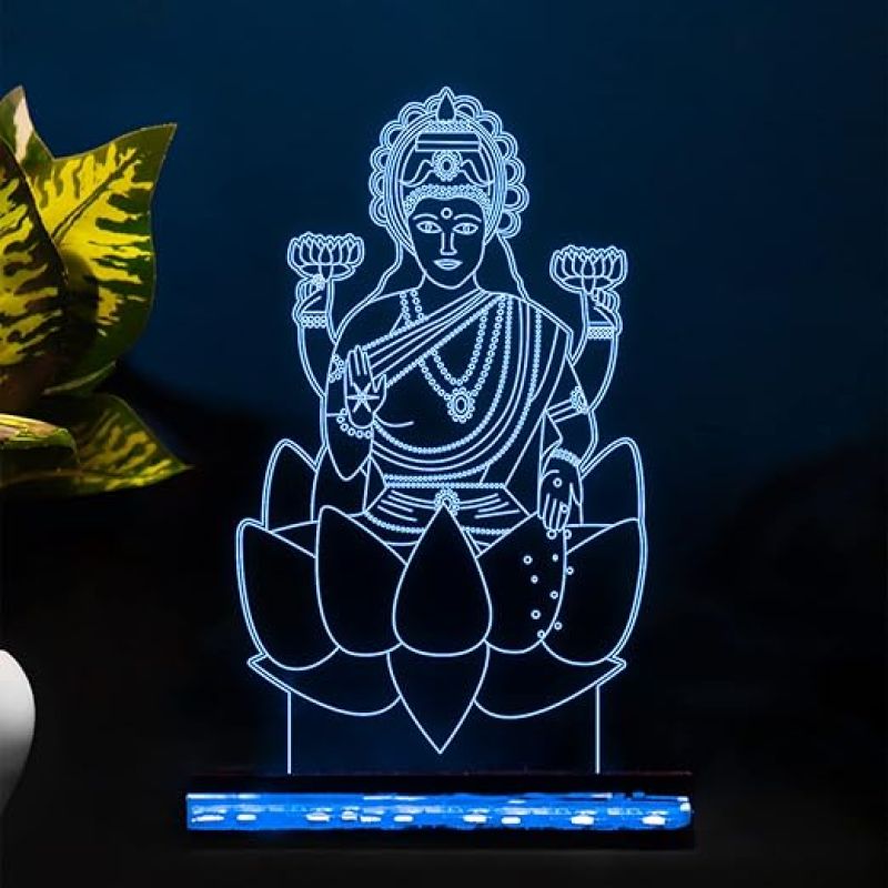 3D Illusion Laxmi Maa Night lamp 16 different colors Led Light and is operated with a remote Home Decoration