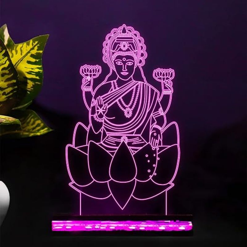 3D Illusion Laxmi Maa Night lamp 16 different colors Led Light and is operated with a remote Home Decoration