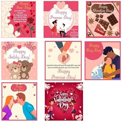 Set of 8 Valentines Week Cards  Gift For Rose Day, Propose Day, Chocolate Day, Teddy Day, Promise Day, Hug Day, Kiss Day  Gift For Girlfriend Boyfriend  Valentine Day Gift Cards