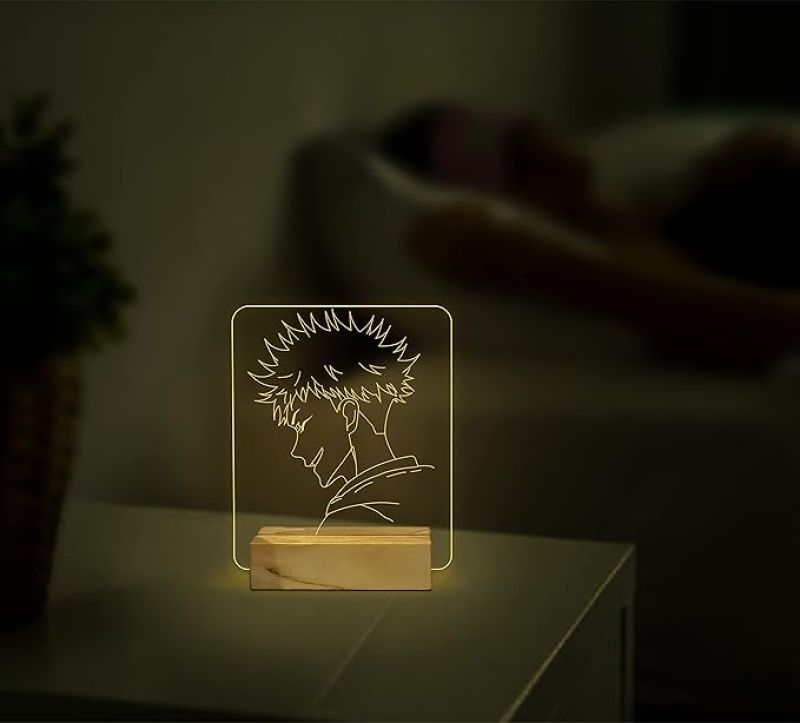 3D Illusion Jujutsu Kaisen Anime Character Night Lamp with Warm White Colour & Wooden Base Kids Room Decor Lamp