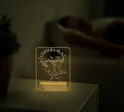 3D Illusion Jujutsu Kaisen Anime Character Night Lamp with Warm White Colour & Wooden Base Kids Room Decor Lamp