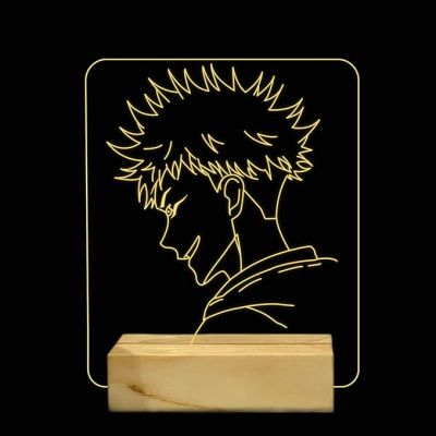 3D Illusion Jujutsu Kaisen Anime Character Night Lamp with Warm White Colour & Wooden Base Kids Room Decor Lamp