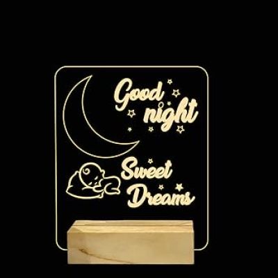 Good Night Sweet Dream Night lamp with Warm White Colour & Wooden Base  Birthday Gifts Kids