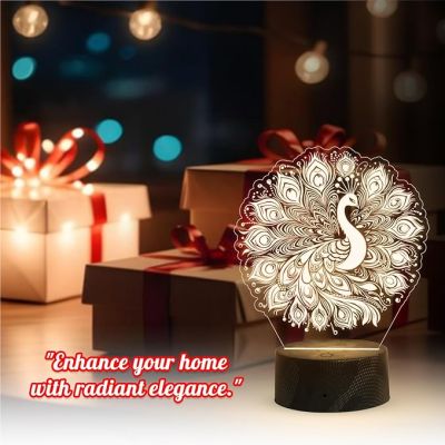 3D Illusion Peacock Night Lamp with Warm White Light Bedroom Living Room Decor Light  Home Decoration Light