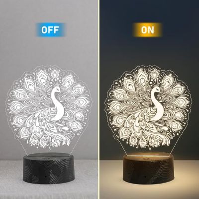 3D Illusion Peacock Night Lamp with Warm White Light Bedroom Living Room Decor Light  Home Decoration Light