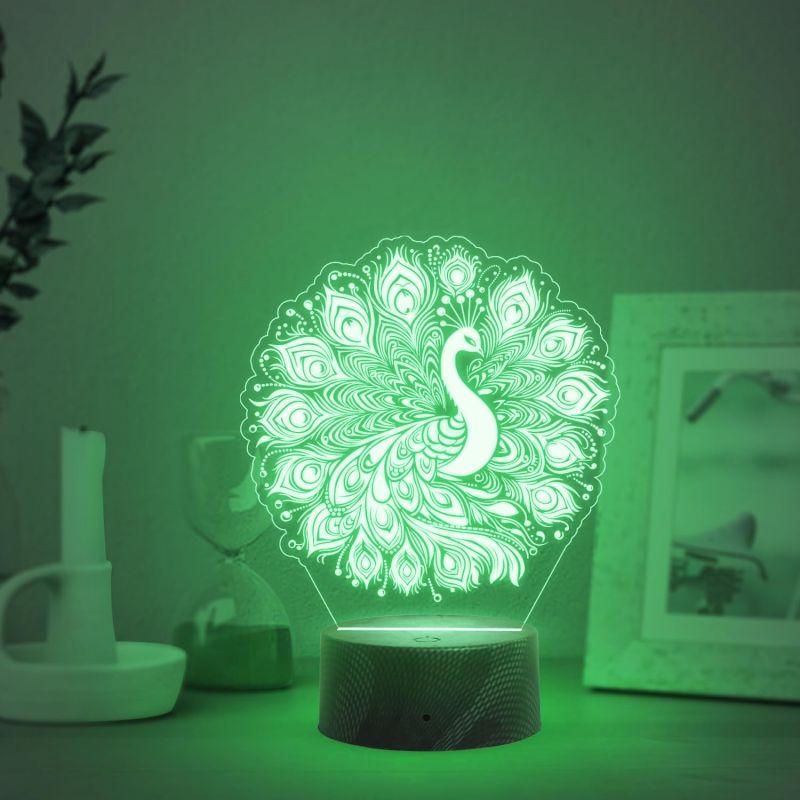 3D Illusion Peacock Night Lamp with Automatic Color Changing Light  Bedroom Living Room Decor Light  Home Decoration Light