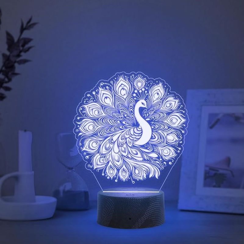 3D Illusion Peacock Night Lamp with Automatic Color Changing Light  Bedroom Living Room Decor Light  Home Decoration Light