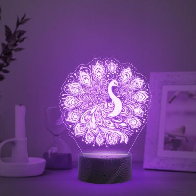 3D Illusion Peacock Night Lamp with Automatic Color Changing Light  Bedroom Living Room Decor Light  Home Decoration Light