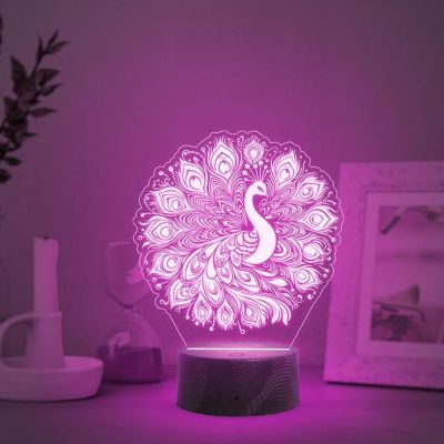 3D Illusion Peacock Night Lamp with Automatic Color Changing Light  Bedroom Living Room Decor Light  Home Decoration Light