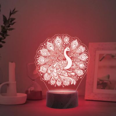 3D Illusion Peacock Night Lamp with Automatic Color Changing Light  Bedroom Living Room Decor Light  Home Decoration Light