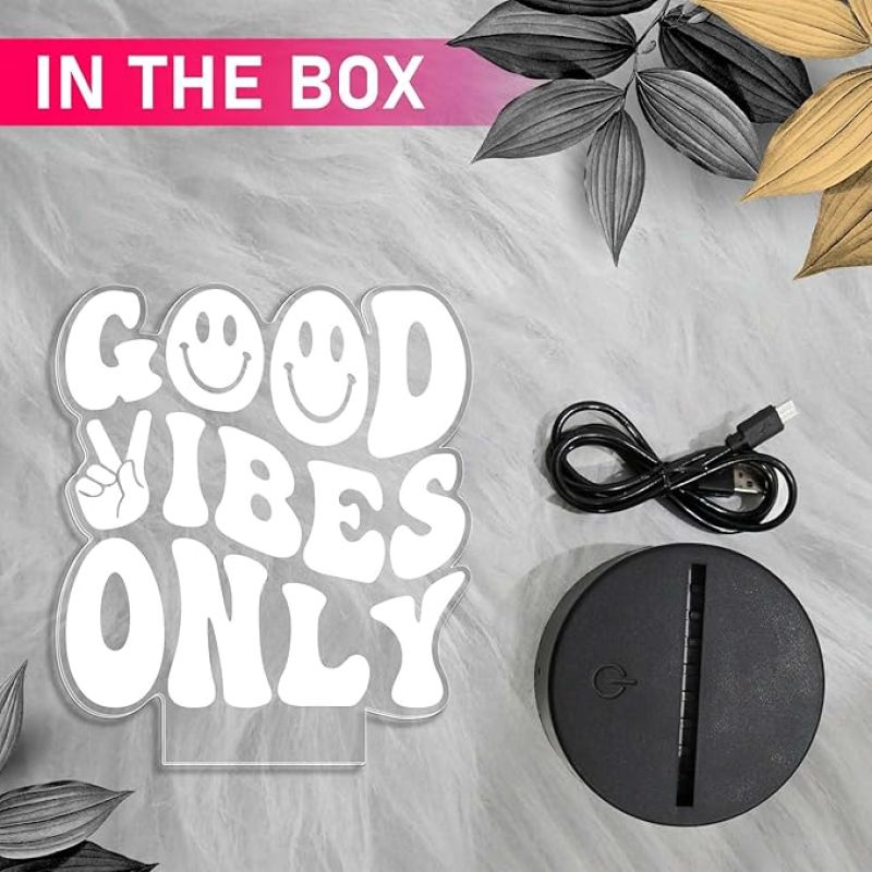 Good Vibes Only Engraved Night Lamp with Warm White Light  Gift for Birthday  Motivational Gift for Friends